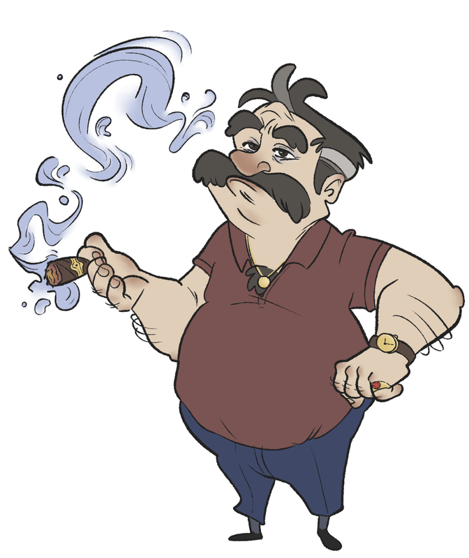Sal, a shady but charming Italian-ice vendor character, fully colored.