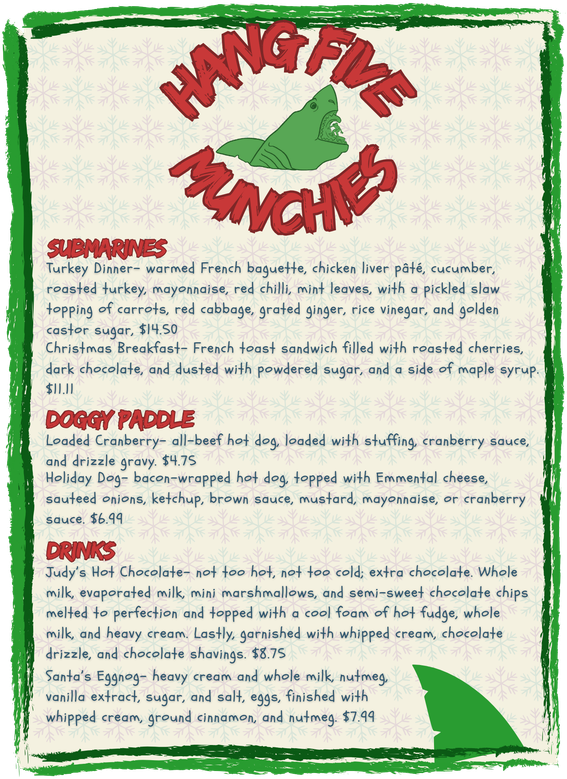 Hang Five Munchies Christmas seasonal menu
