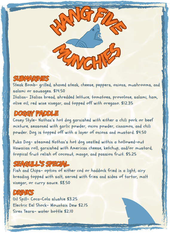 Hang Five Munchies regular menu